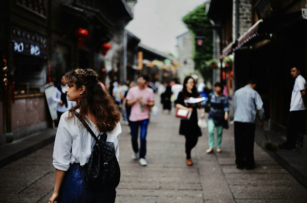 city street with people