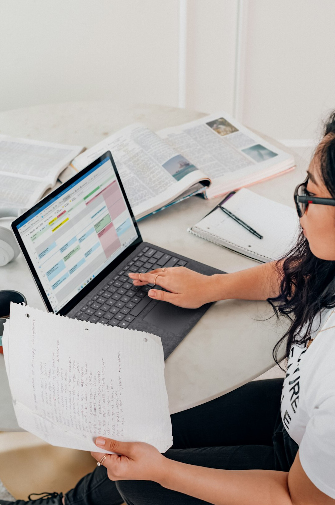 woman studying documents
